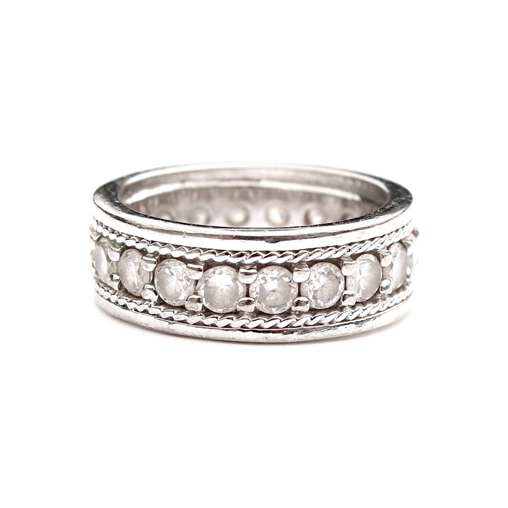 Vintage Sterling Silver Cubic Zirconia Wide Eternity Band Size 7 CZ Ring